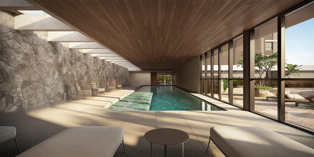 Piscina coberta do Gaia Residence, empreendimento A.Yoshii em Maringá
